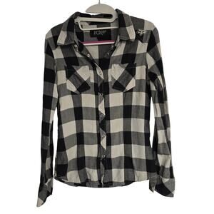 Women's Y2K Fox Black & Gray Flannel Snap Front Long Sleeve Top | Size XS